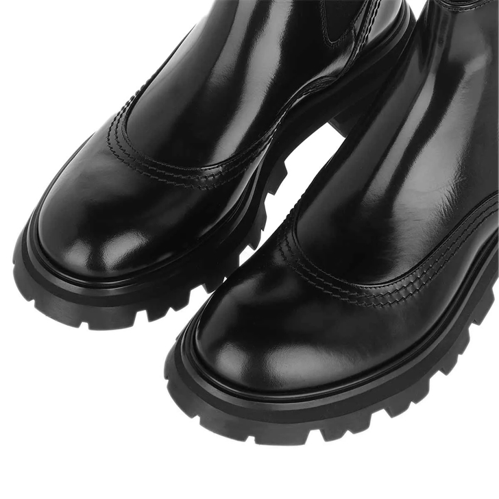 Black chunky biker boots best sale