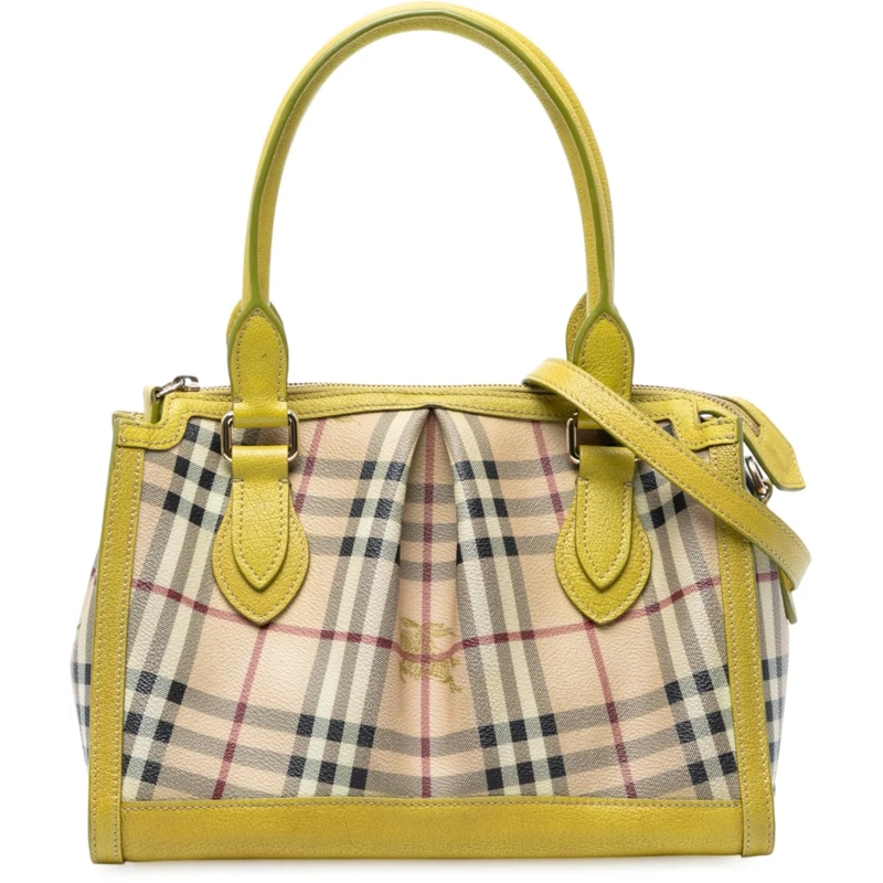 Burberry Schultertasche Haymarket Check Coated Canvas Pilgrim  Satchel braun