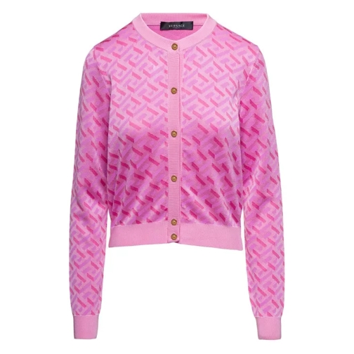Versace Pink La Greca Monogram Cardigan In Silk Blend Pink 