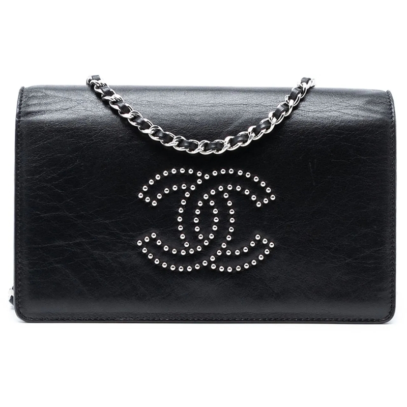 Chanel Schultertasche Studded Lambskin CC Wallet on Chain schwarz
