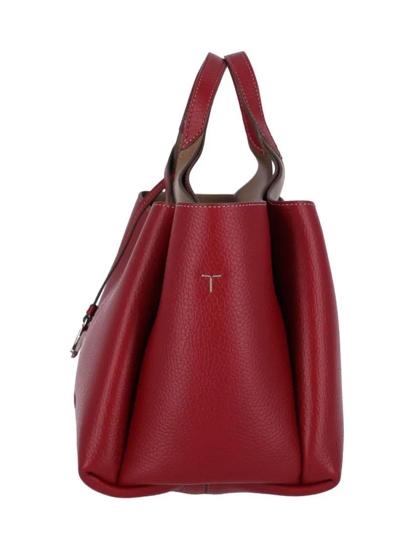 TOD'S Hobo bags Borsa Mini Logo In Textured Bordeaux Leather in rood