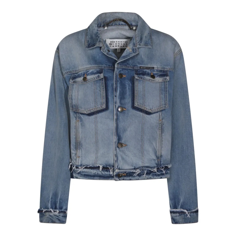 Maison Margiela Jeansjacke Light Blue Denim Jacket With Distressed Details Grey