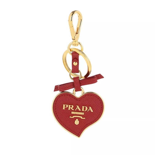 Prada Heart Shaped Keychain Saffiano Leather Fiery Red Keyring