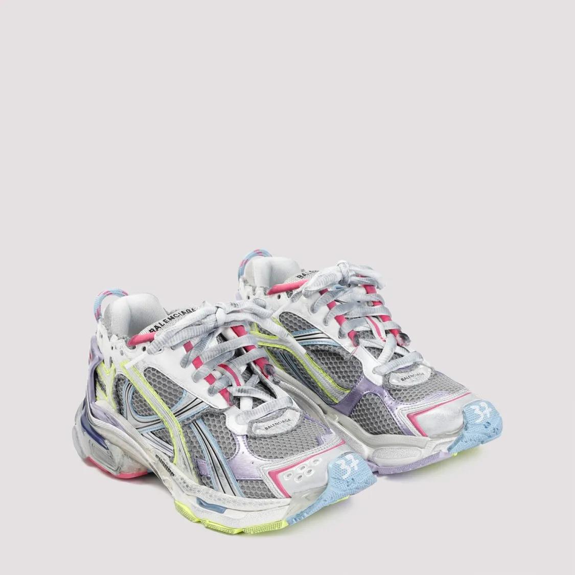 Balenciaga Low-Top Sneakers Multi-Layered Grey Mesh Sneakers With Vibrant Acce in meerkleurig