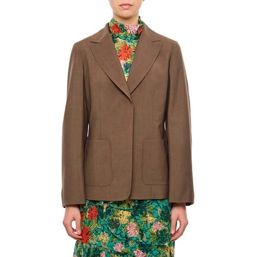 Fendi Blazer Tailored Waisted Blazer With Embroidered Logo Brown