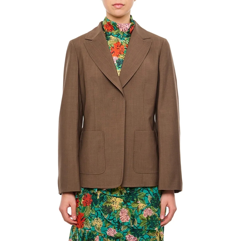 Fendi Blazer Tailored Waisted Blazer With Embroidered Logo Brown