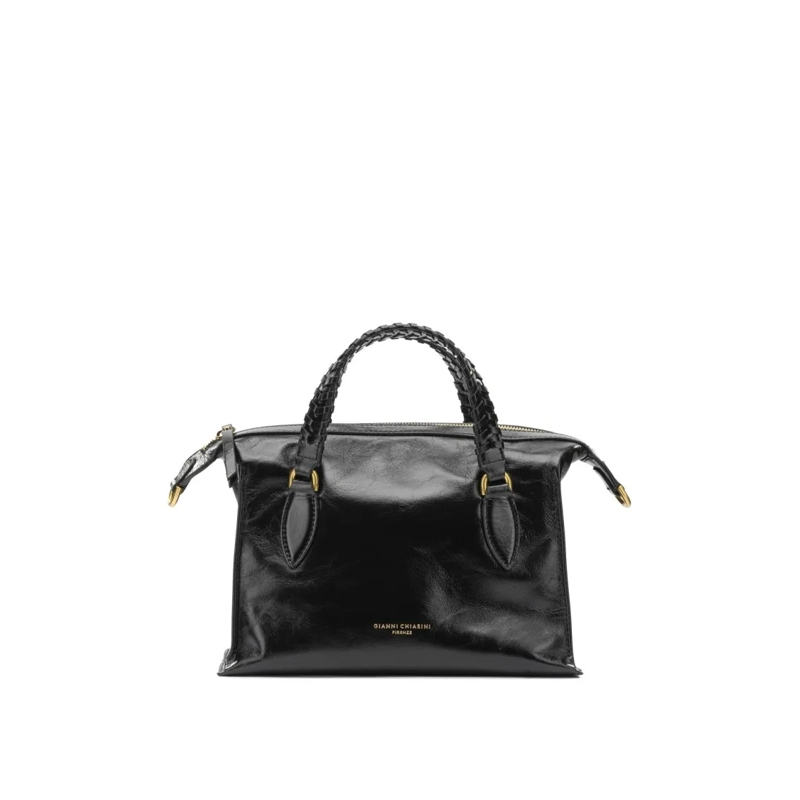 Gianni Chiarini Sac à bandoulière Black Leather Handbag With Braided Handles And Gol Black