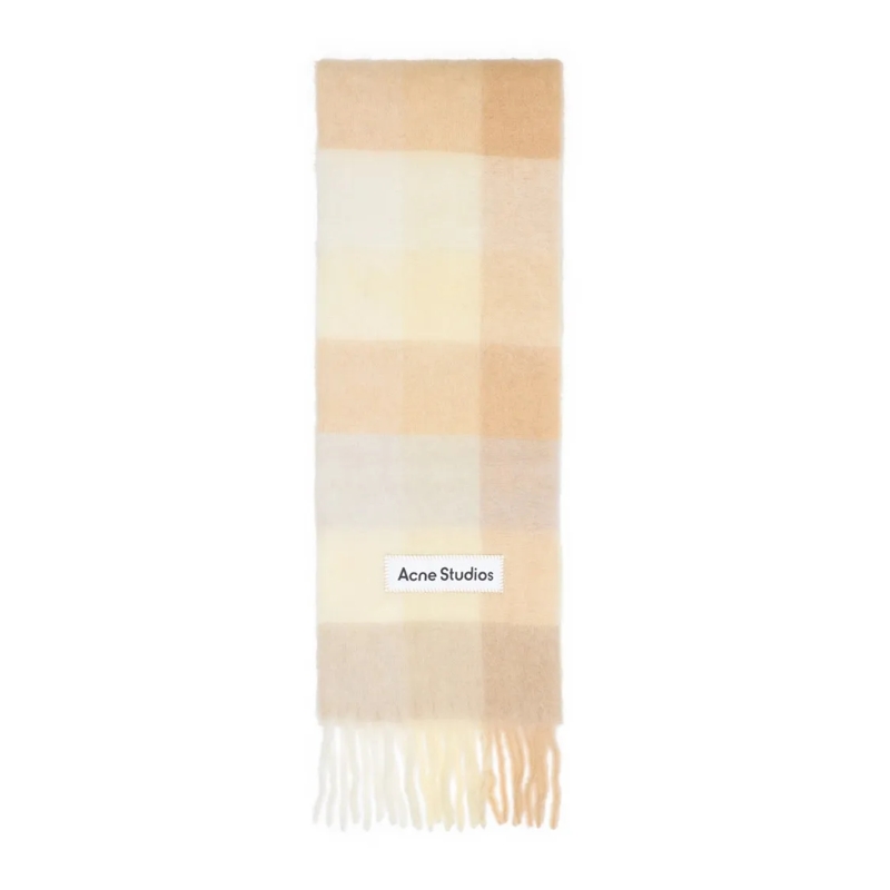 Acne Studios Écharpe légère Checkered Fringed Alpaca Blend Scarf Neutrals
