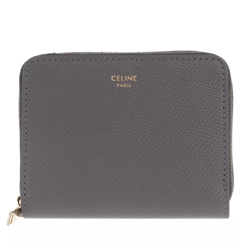 Celine Compact Zipped Wallet Grained Leather Grey Portemonnaie mit Zip-Around-Reißverschluss