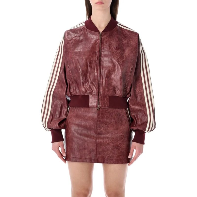 Adidas Blouson aviateur Originals Burgundy Faux Leather Cropped Bomber Jac Burgundy