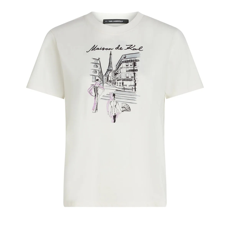 Karl Lagerfeld T-Shirt T-Shirt mit Paris-Skizze creme