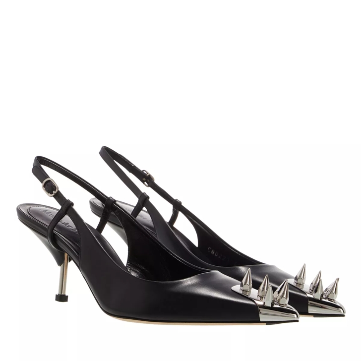 Alexander McQueen Punk Stud Slingback Pumps Leather Black Silver