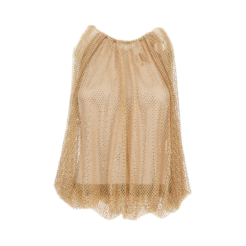 Sportmax Blouse Airy Gold Mesh Top With Crewneck Silhouette Neutrals