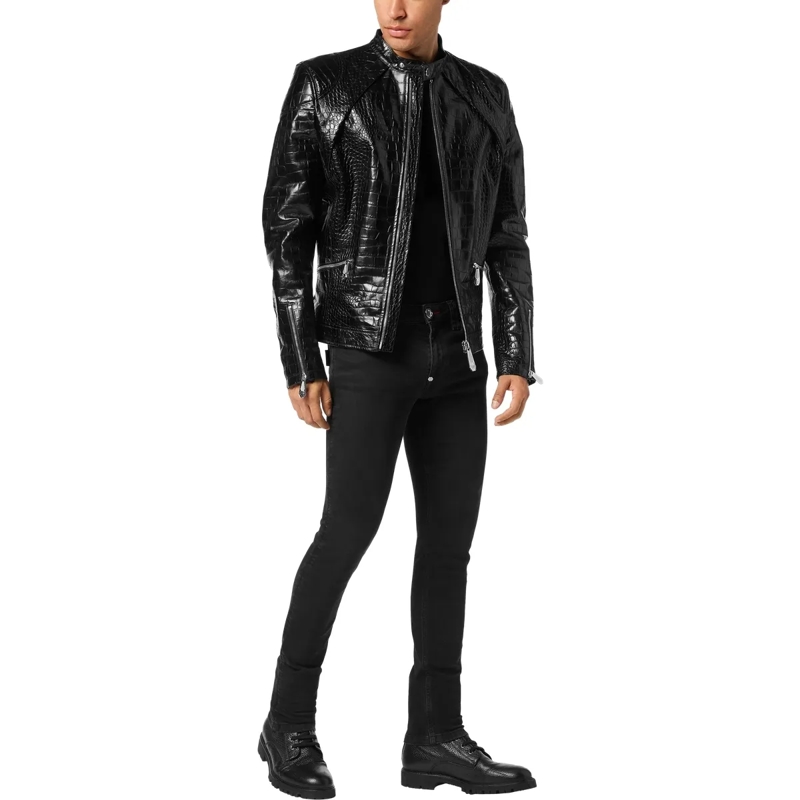 Philipp Plein Lederjacke Lederjacke mit Krokodilprägung schwarz(Image 4)
