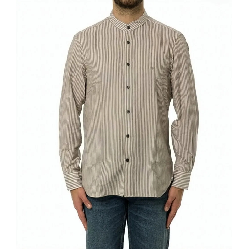 Emporio Armani Chemise Beige And White Striped Shirt Grey
