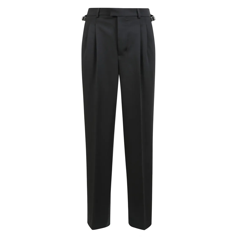 AMI Paris Anzugshose Wide-Leg Low-Rise Pleated Trousers Black