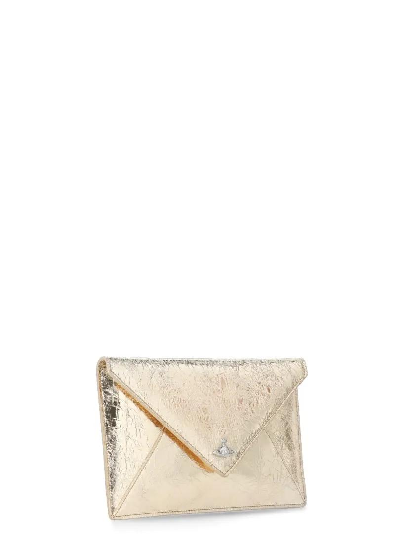 Vivienne Westwood Gouden leren clutch met Orb-logo Yellow Dames