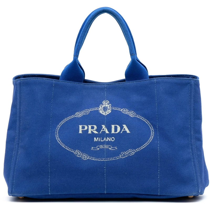 Prada Schultertasche Large Canvas Canapa Logo Satchel blau
