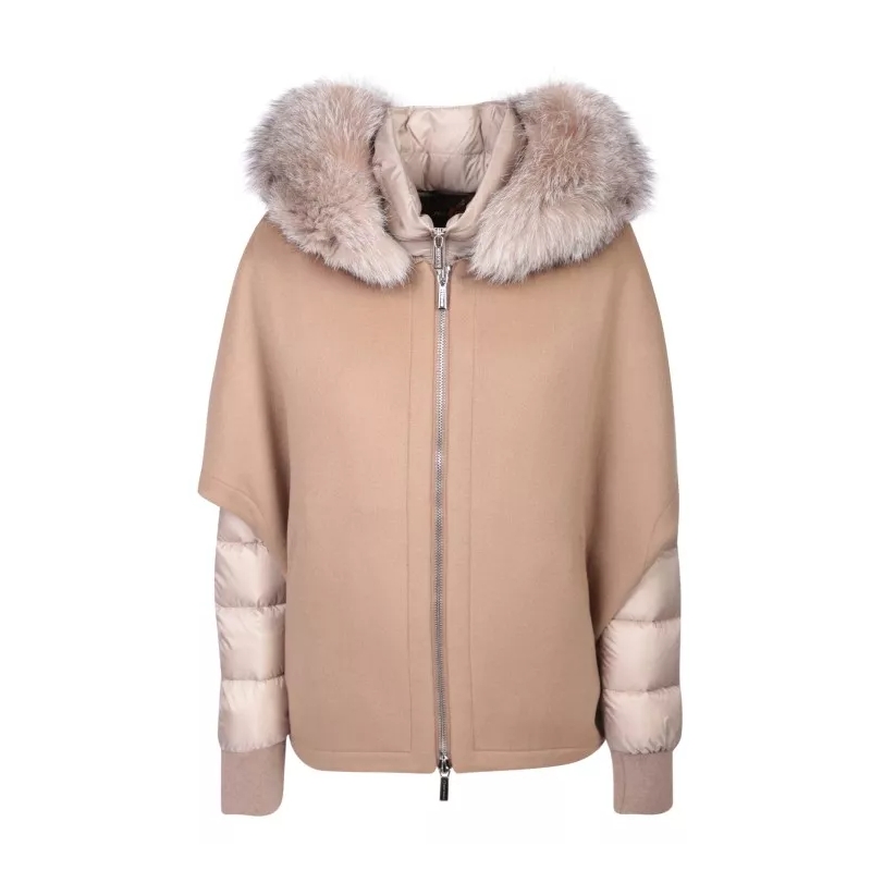 Moorer Blazer Steppjacke Pegaso mit Cape und Pelz-Besatz Hellbraun