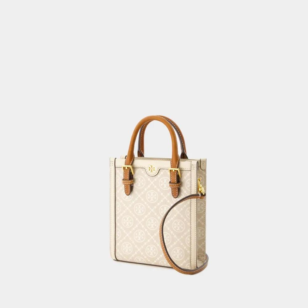 TORY BURCH Totes & shoppers T Monogram Mini Shopper Bag Cotton Ivory in beige