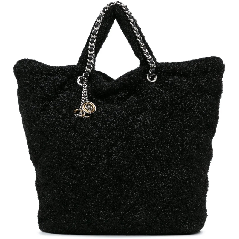Chanel Fourre-tout Large Quilted Knit Pluto Glitter Satchel schwarz