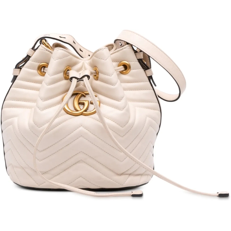 Gucci Schultertasche GG Marmont Matelasse Leather Bucket Bag weiß