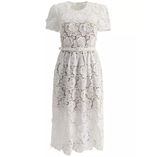 Self Portrait Floral-Lace Midi Dress White 