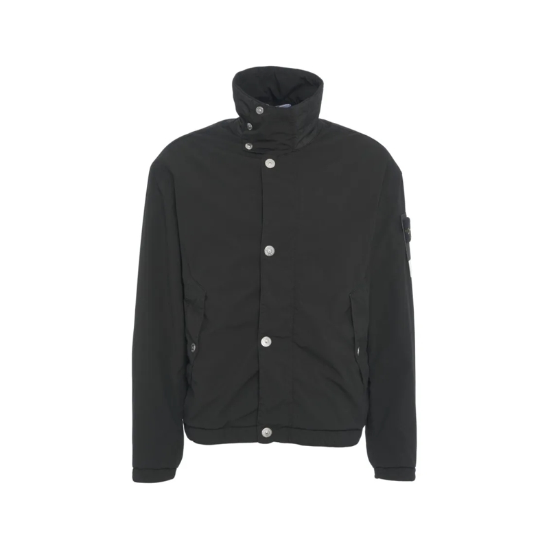 Stone Island  Black Jacket With High Collar Black