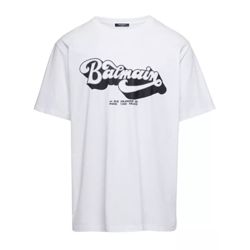 Balmain White Crewneck T-Shirt With 70S Logo Print In Orga White 