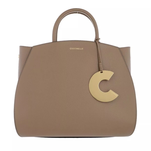 Coccinelle Concrete Handle Bag Leather Taupe Draagtas