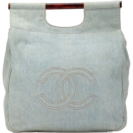Chanel Fourre-tout 1996-1997 CC Denim Tortoise Handle Tote blau