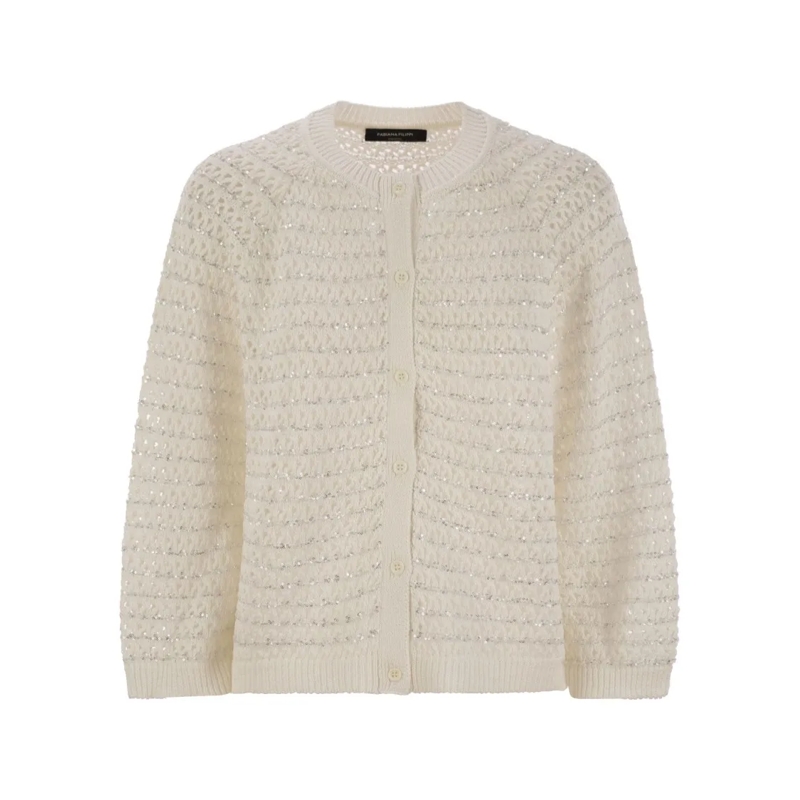 Fabiana Filippi Vest Cotton Open Cardigan With Sequins White