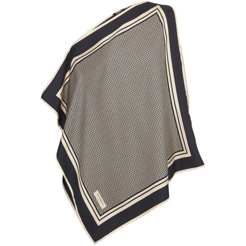 Balmain Top Asymmetric Monogram Silk Top Grey