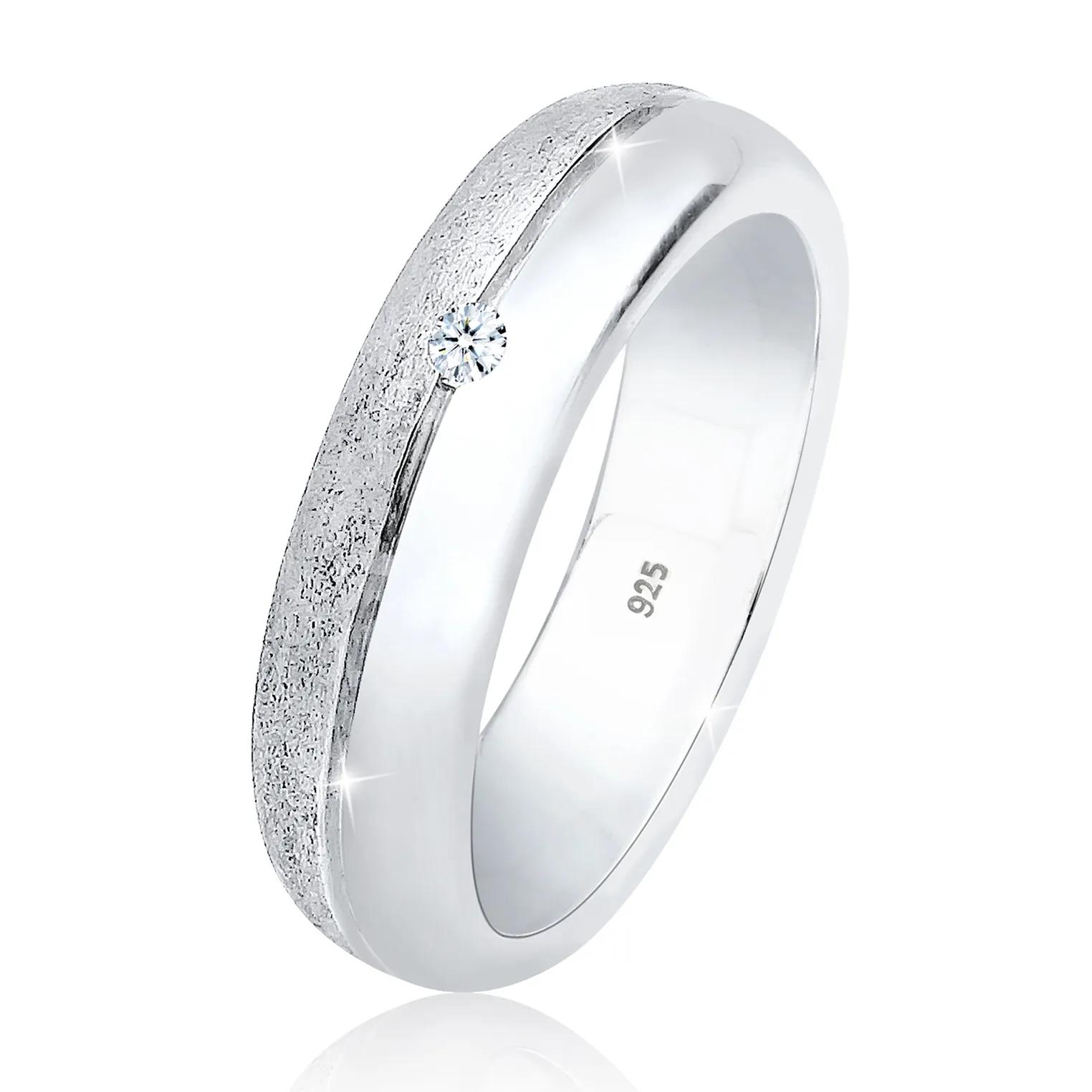 Elli Ringe - Ring Basic Bandring Diamant (0.03 ct.) 925 Silber - Gr. 52 MM - in Silber - für Damen