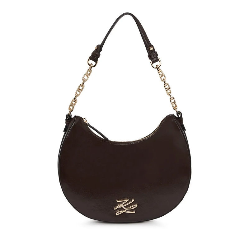 Karl Lagerfeld Schultertasche K/Autograph glänzende Schultertasche in Mondform braun