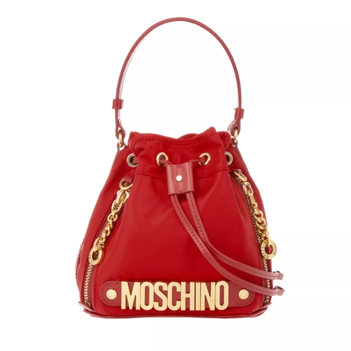 Moschino Logo Small Nylon Bucket Bag Red Buideltas