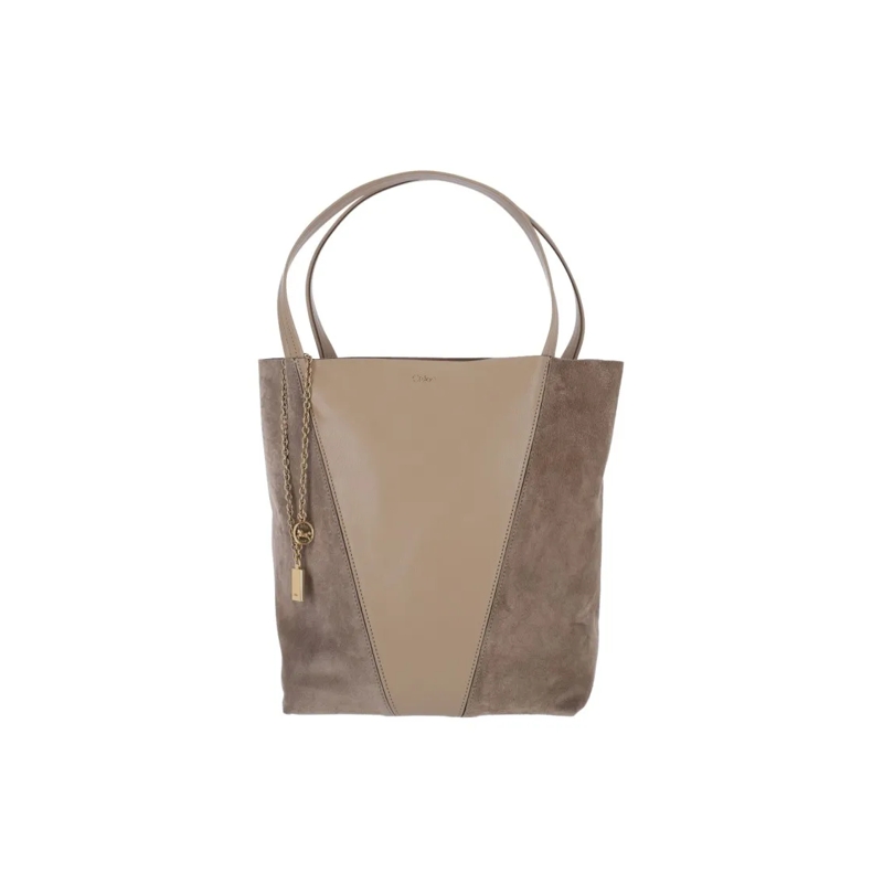 Chloé Tote "Spin" Tote Bag, In Brown Hammered Leather Brown