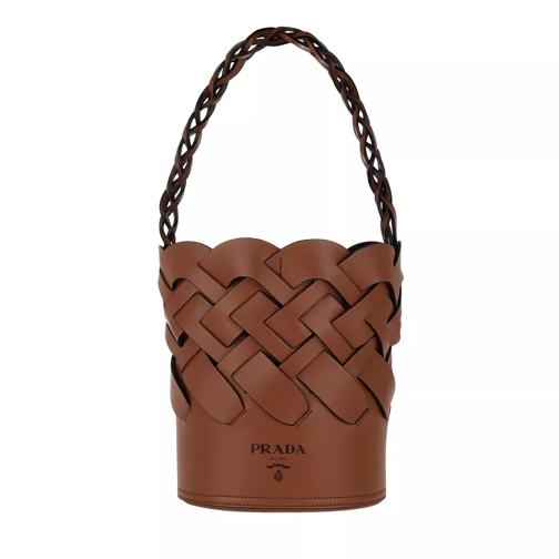 Prada Webbing Bucket Bag Leather Cognac/Nero Sac reporter