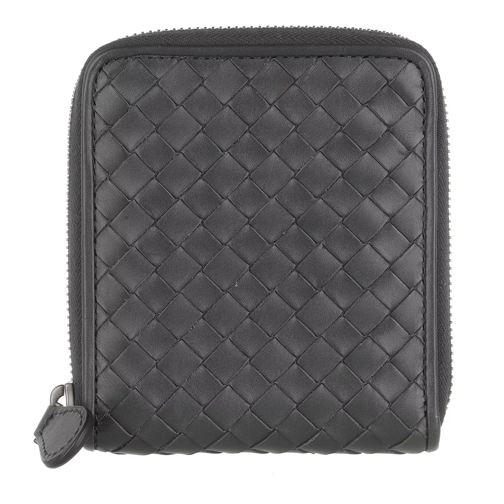 Bottega Veneta Woven Wallet Leather Dark Grey Portemonnaie mit Zip-Around-Reißverschluss