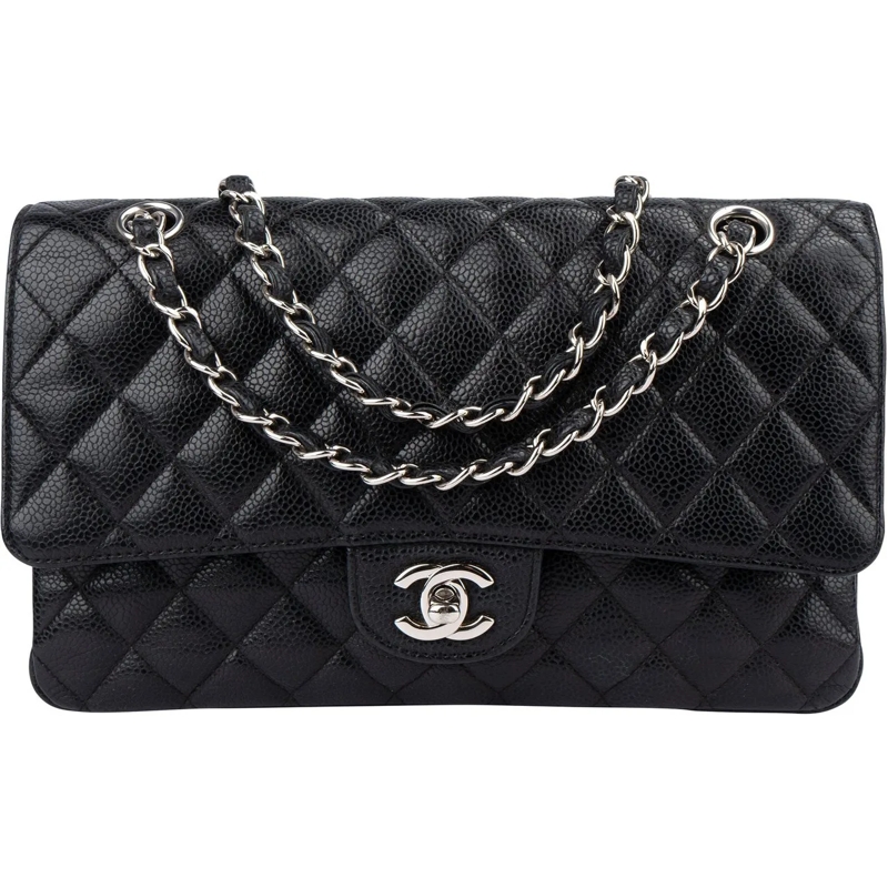 Chanel Sac à bandoulière Chanel Quilted Caviar Leather Palladium Medium Dou schwarz