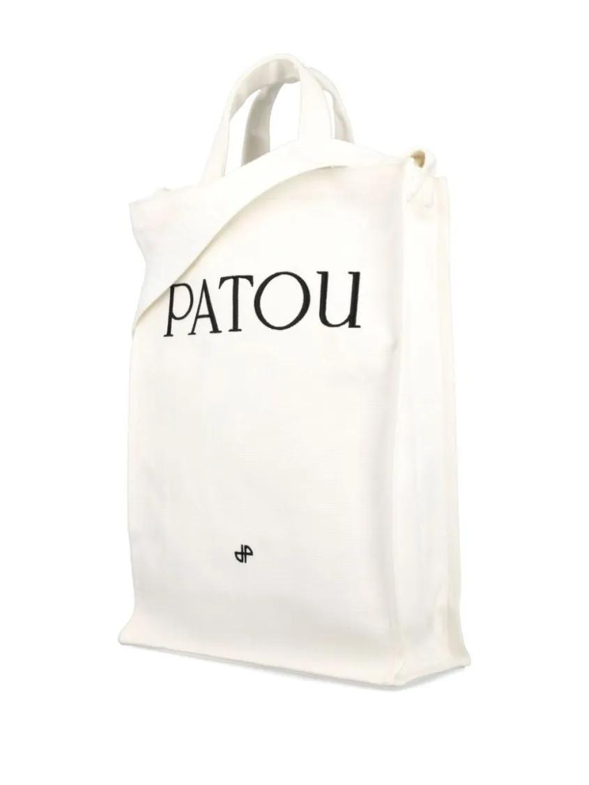 Patou Shoppers Cream White Shoulder Bag With Logo in beige