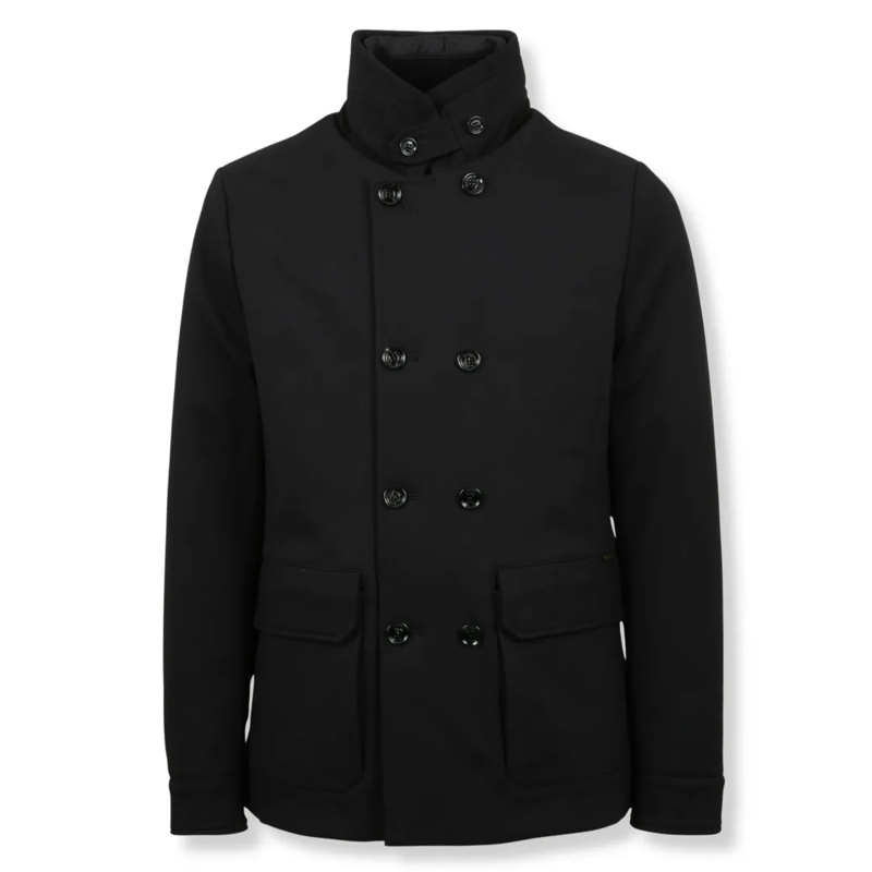 Moorer Parka Double-Breasted High Collar Jacket With Flap Pocke Black