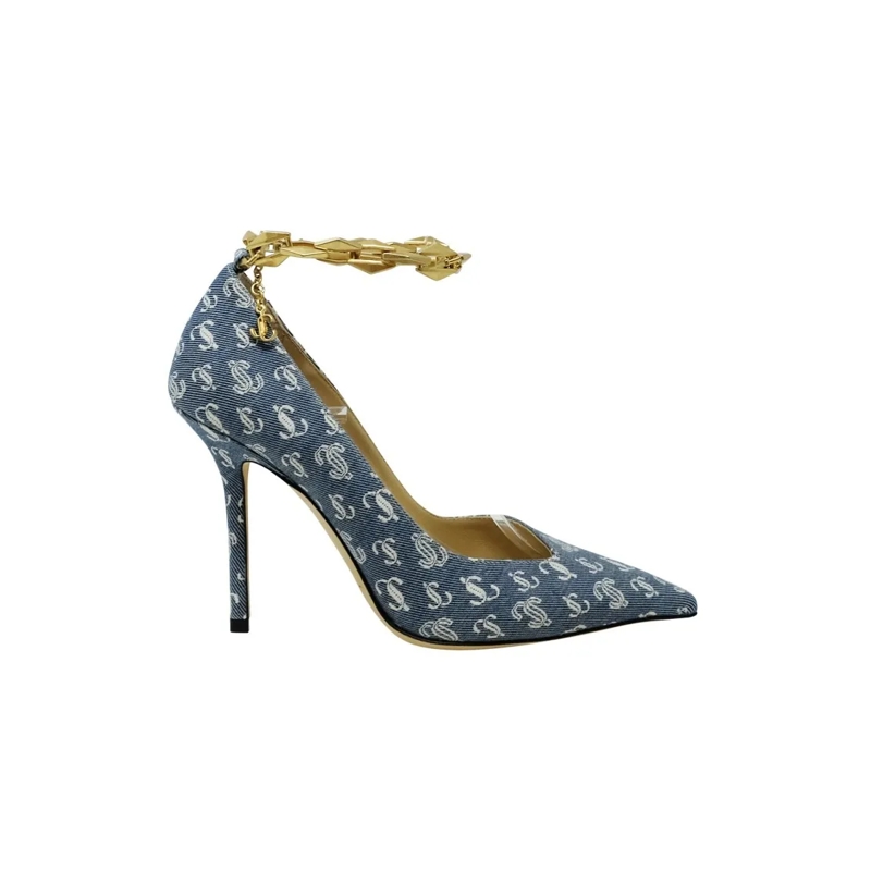 Jimmy Choo Pumps Denim Fabric Diamond Talura Pumps Blue