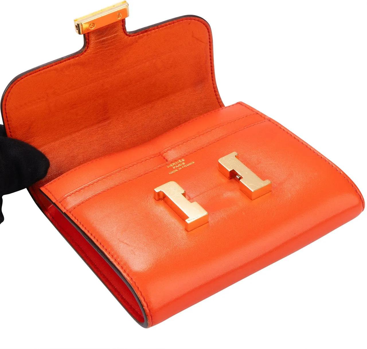 Thumbnail - Hermès Portemonnaie - Hermes Constance Compact Orange Poppy Wallet - Gr. unisize - in Orange - für Damen