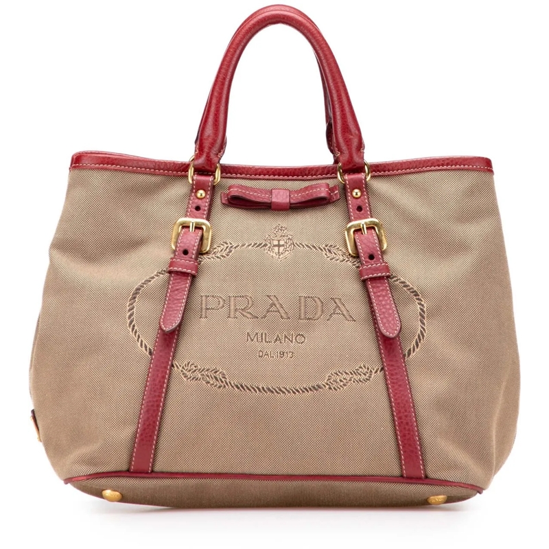 Prada Schultertasche Canvas Canapa Logo Bow Satchel braun