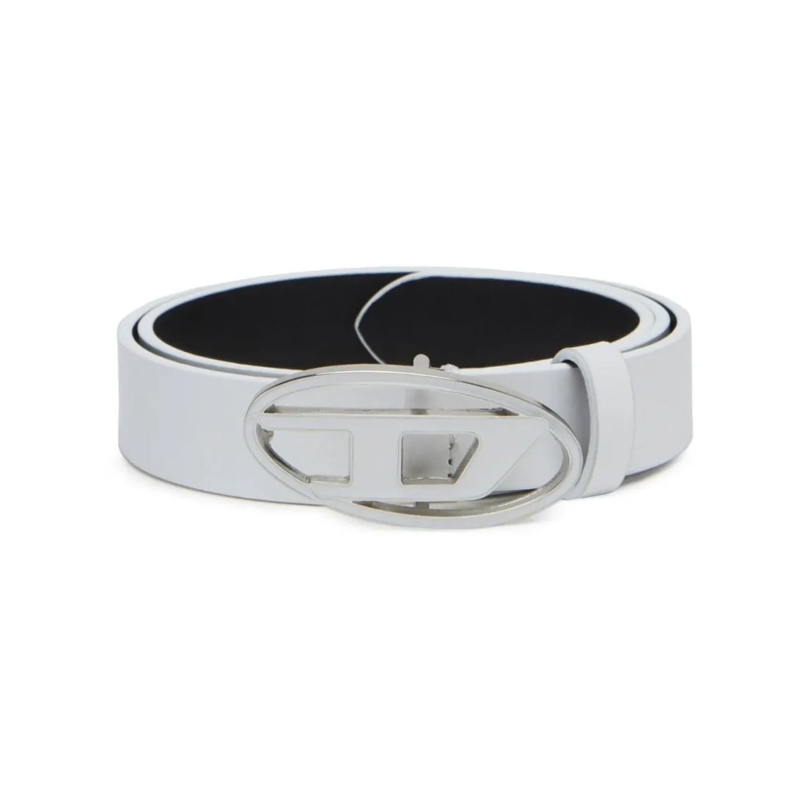 Diesel Gürtel White Belt With Glossy Finish And Oval Buckle White