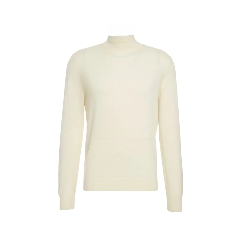 Gender Pull Beige Knit Sweater With Mock Neck And Ribbed Detai Neutrals