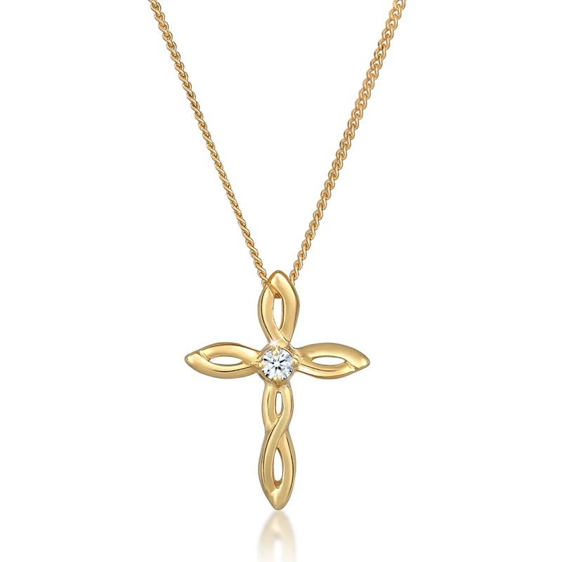 Elli Mittellange Halskette Halskette Kreuz Religion Diamant (0.03 ct.) 585er  gold