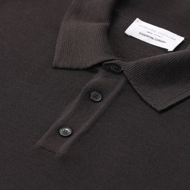 Roberto Collina Polo Longsleeve aus Merinowolle dunkelblau(Image 3)