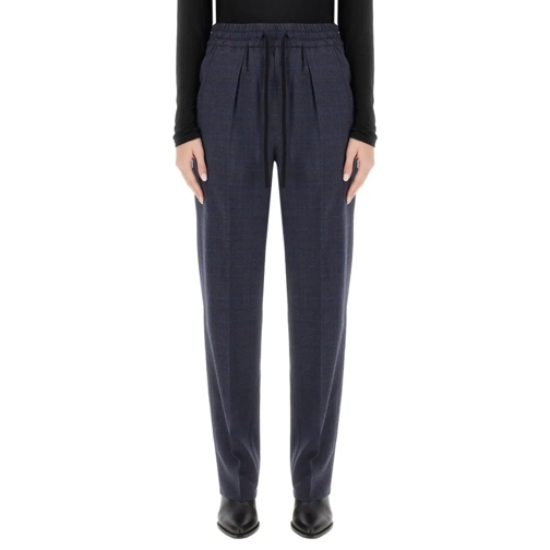 Etoile Isabel Marant  Tailored Wool Blend Pants With Subtle Check Patter Blue